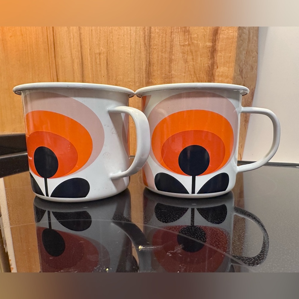 Orla Kiely Retro Orange and Black Geometric Mugs
